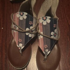 Floral Striped Sandals with Rope Detail